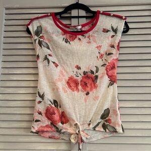 Papaya Floral Blouse with Red and Cream Tones